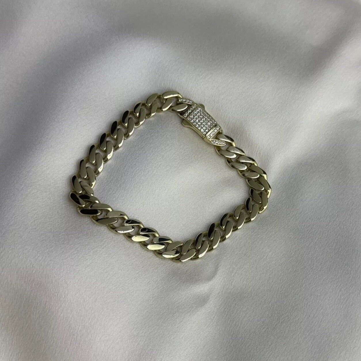 14K Yellow Gold 14 Grams Miami Cuban Link ITALLO Bracelet CZ Stones Sz 8.25 9mm