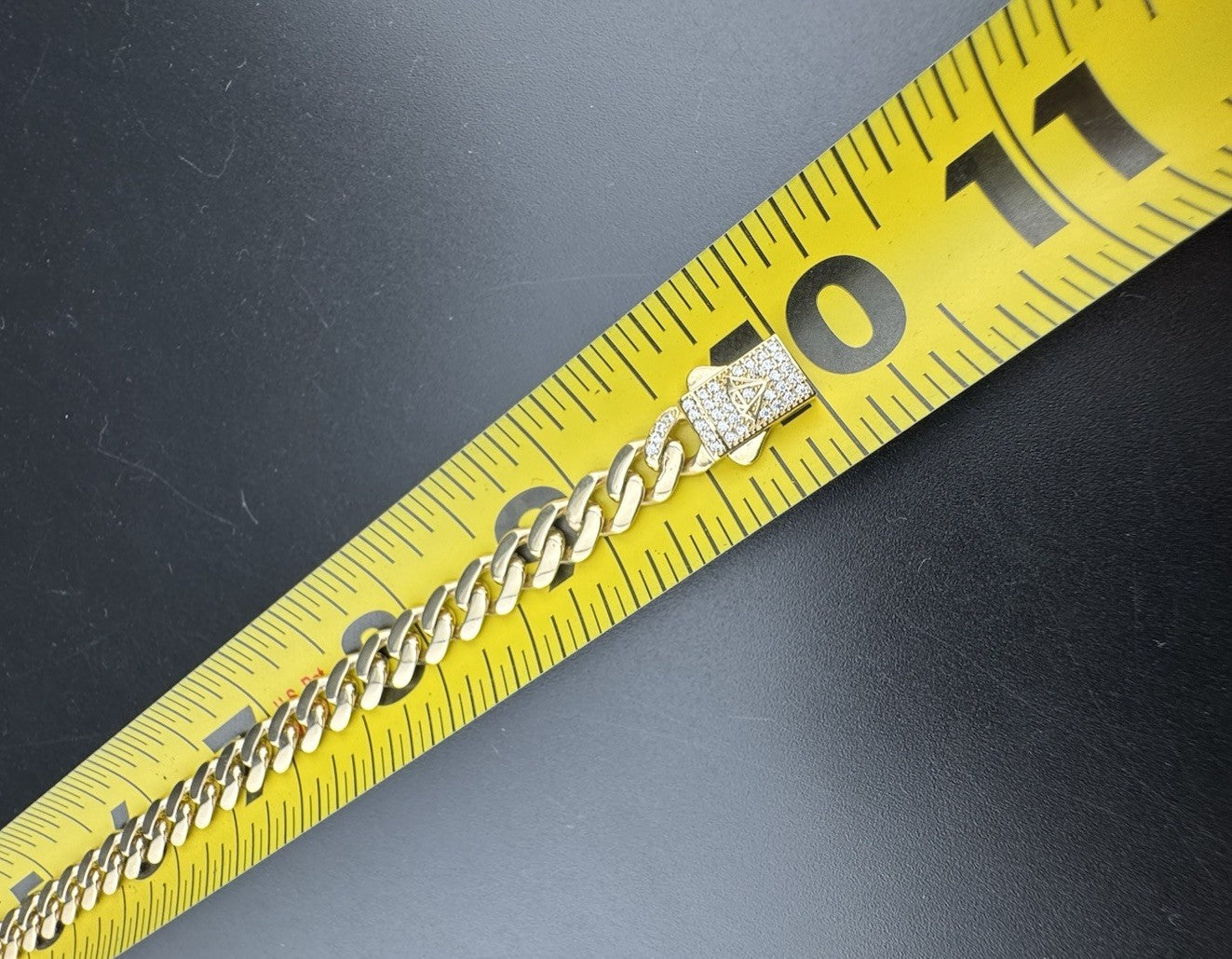 14K Gold Miami Cuban Link Anklet 10in 7.22mm 12 Grams CZ Emblem Bail Push Lock *