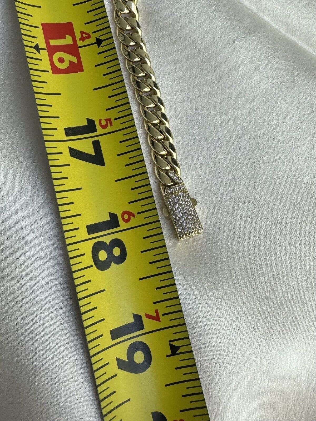 14K Yellow Gold 16.6 Grams Miami Cuban Link Chain 7.45mm Necklace W CZ 18.25in