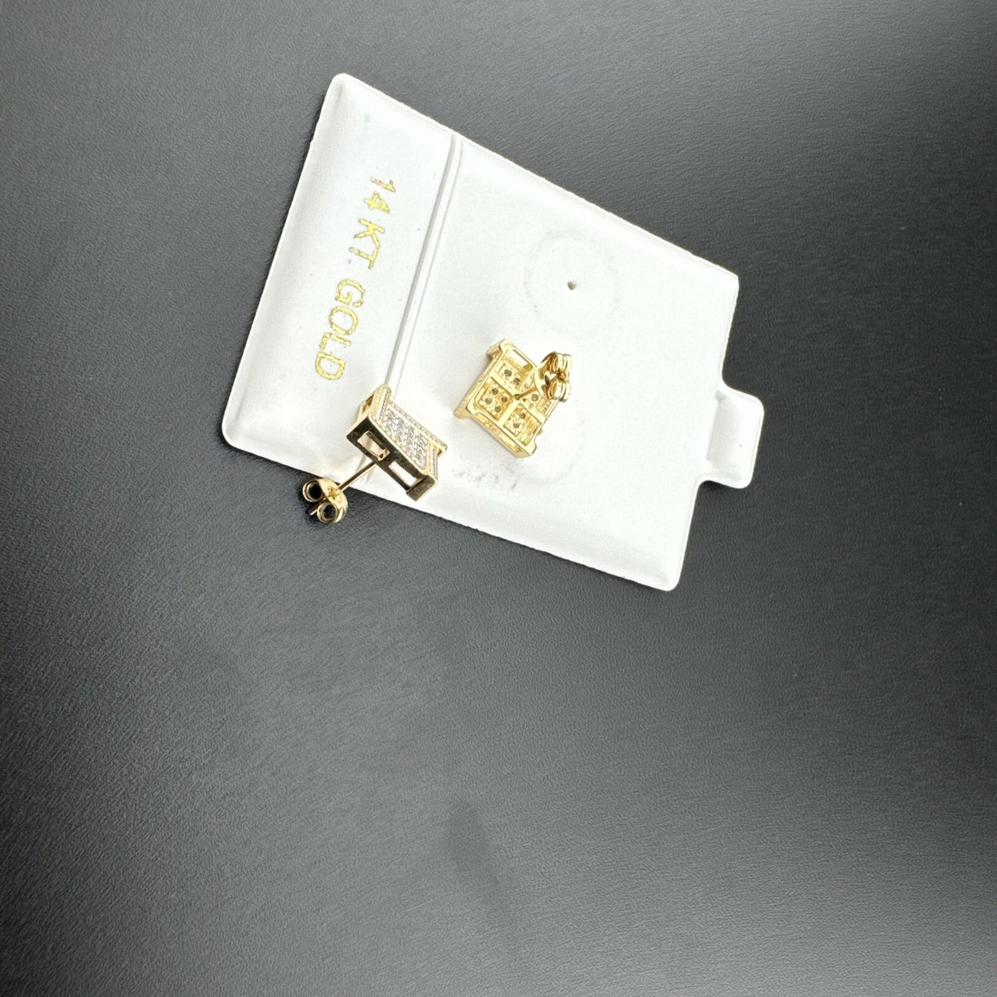 14K Yellow Gold Iced Micro Pave CZ Square Butterfly Screw Back Earrings 9x9mm 2G