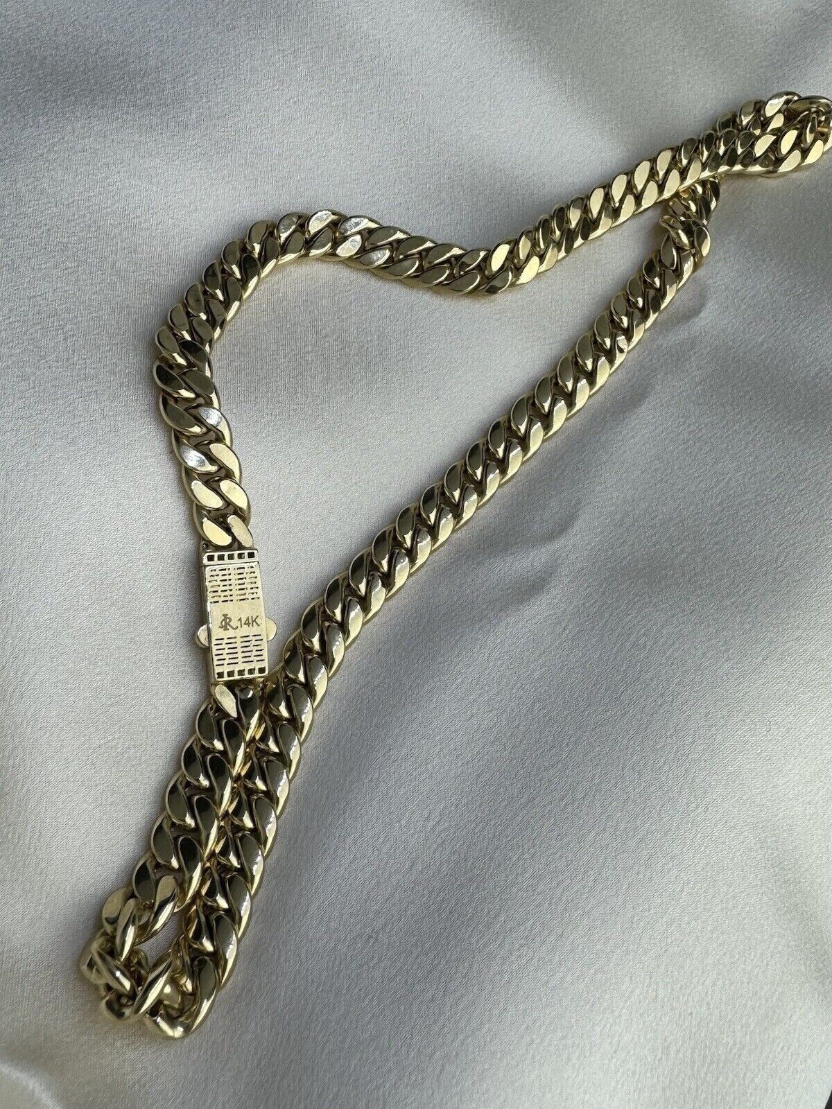14K Yellow Gold 16.6 Grams Miami Cuban Link Chain 7.45mm Necklace W CZ 18.25in