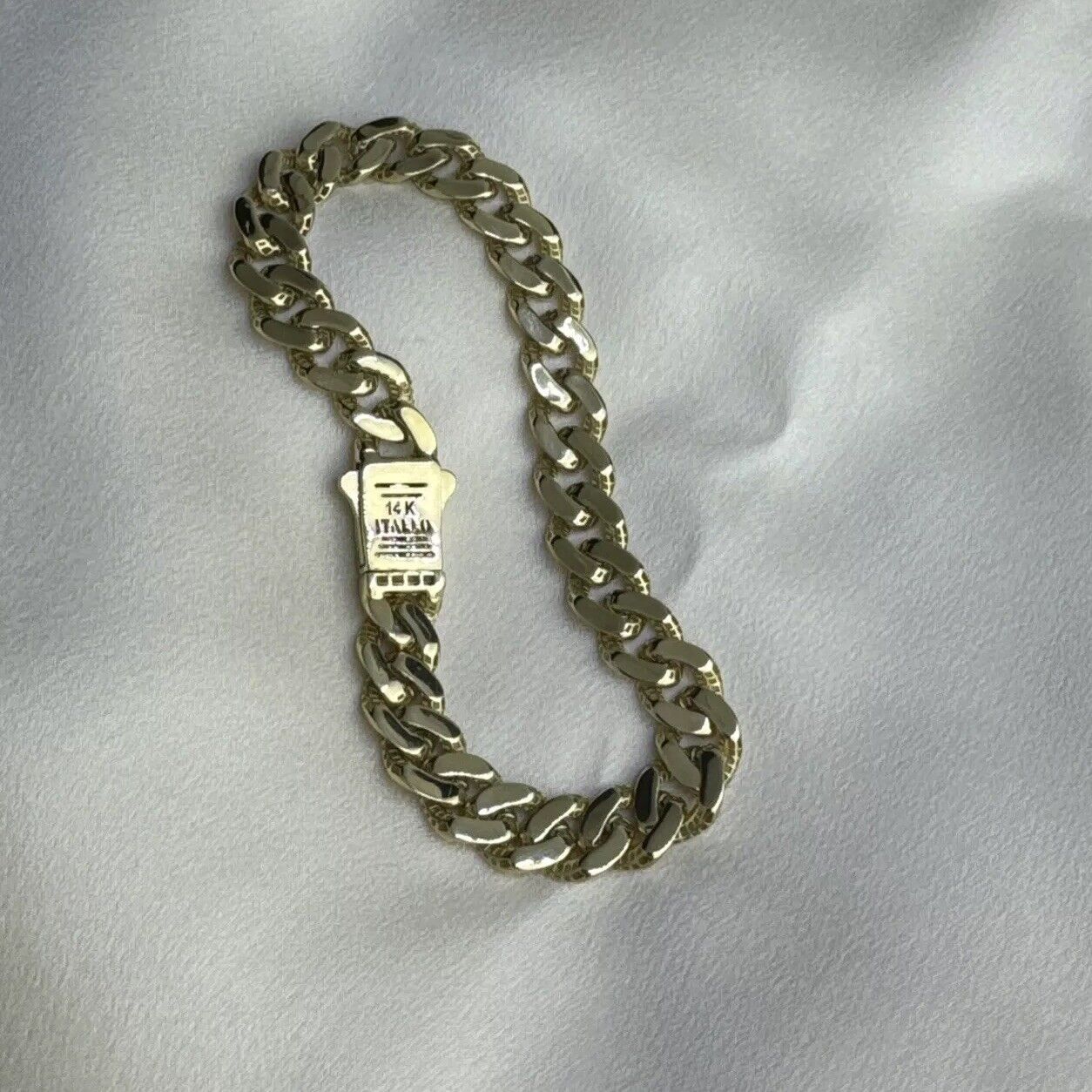 14K Yellow Gold 14 Grams Miami Cuban Link ITALLO Bracelet CZ Stones Sz 8.25 9mm