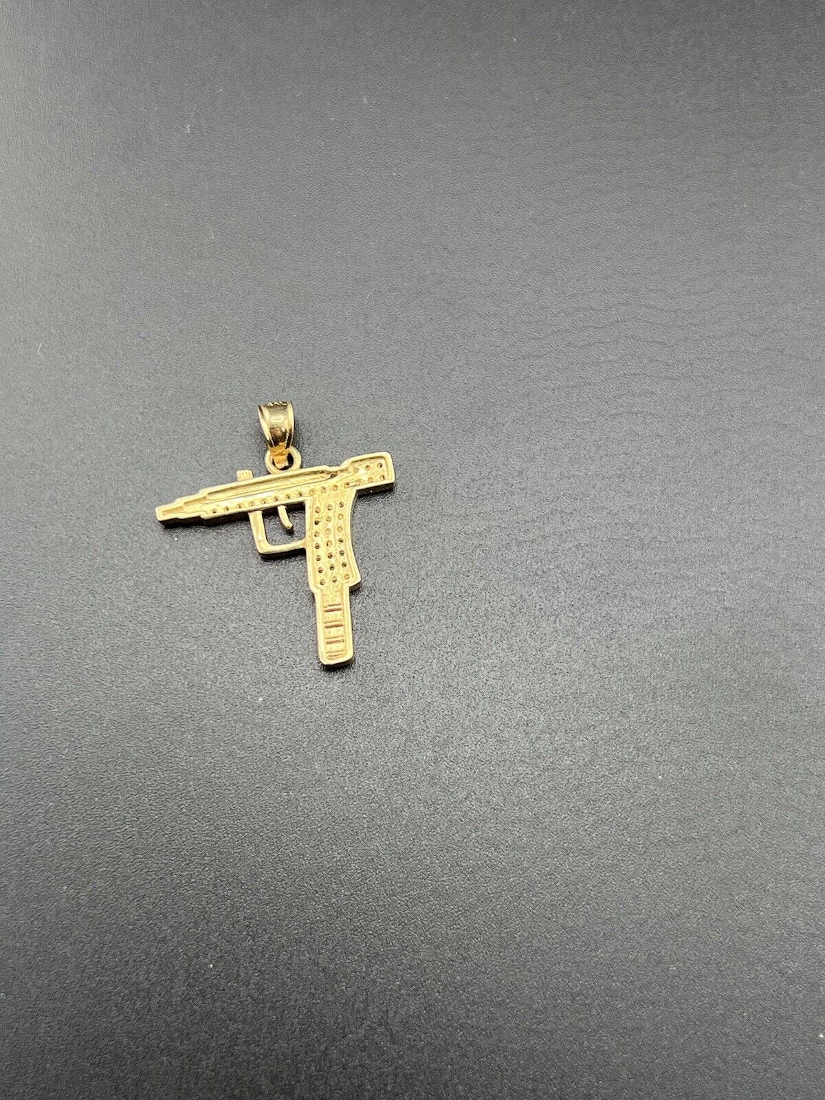 14K Yellow Gold 2.9 Grams Machine Gun Pendant Cubic Zirconia 27.87x24.36mm Pave