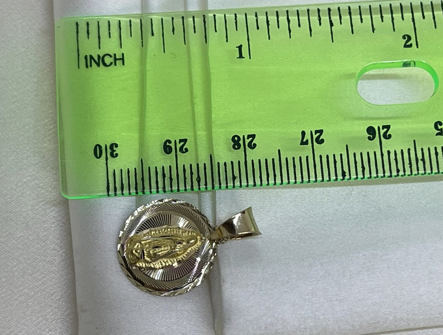 Gold Virgin Mary Guadalupe 14K Solid Gold Round Pendant Charm – 15mm, 1.6 Grams