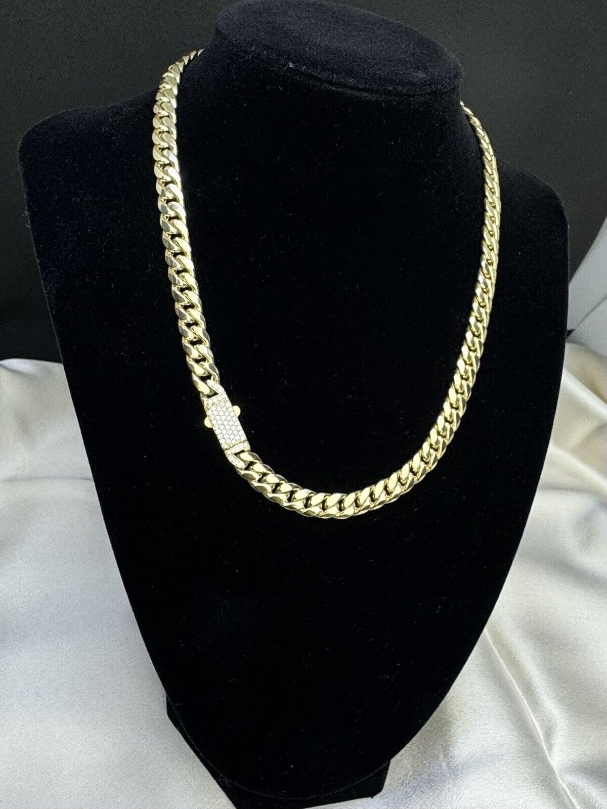 14K Yellow Gold 15.7 Grams Miami Cuban Link 7.40mm Choker Necklace with CZ 16.25