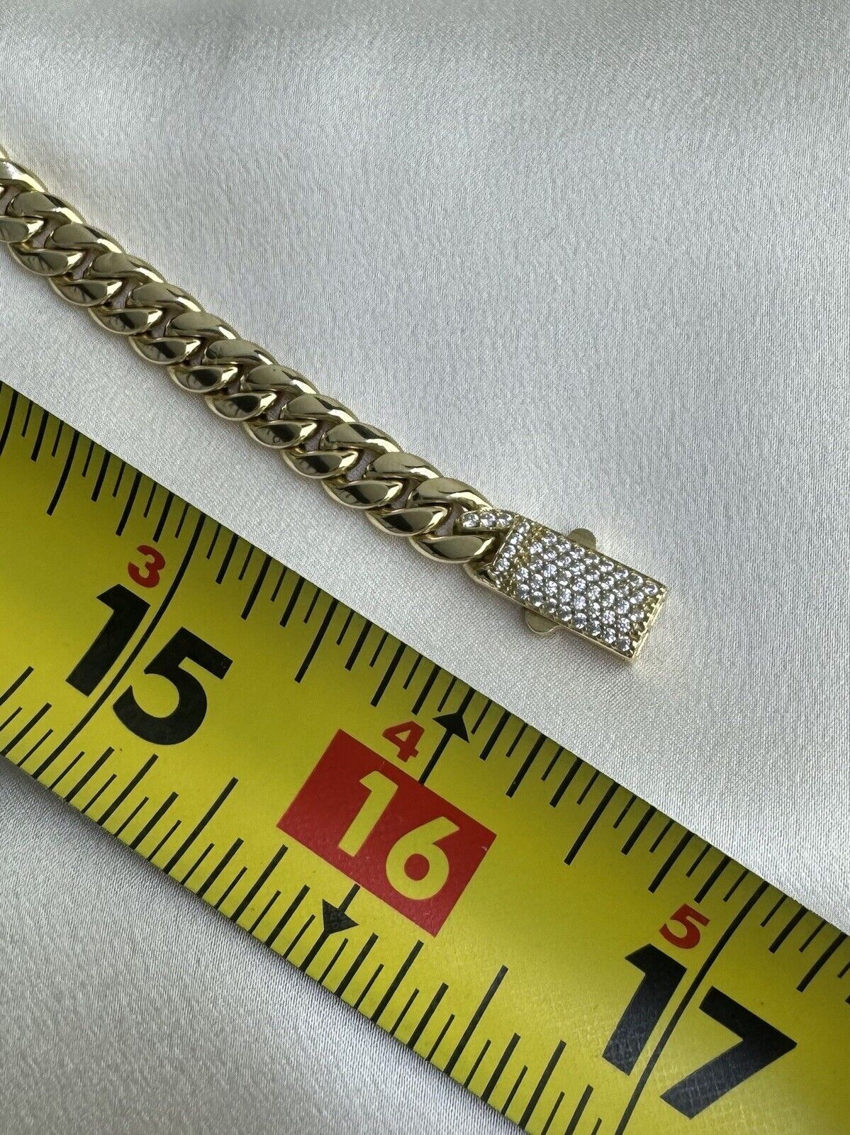 14K Yellow Gold 15.7 Grams Miami Cuban Link 7.40mm Choker Necklace with CZ 16.25