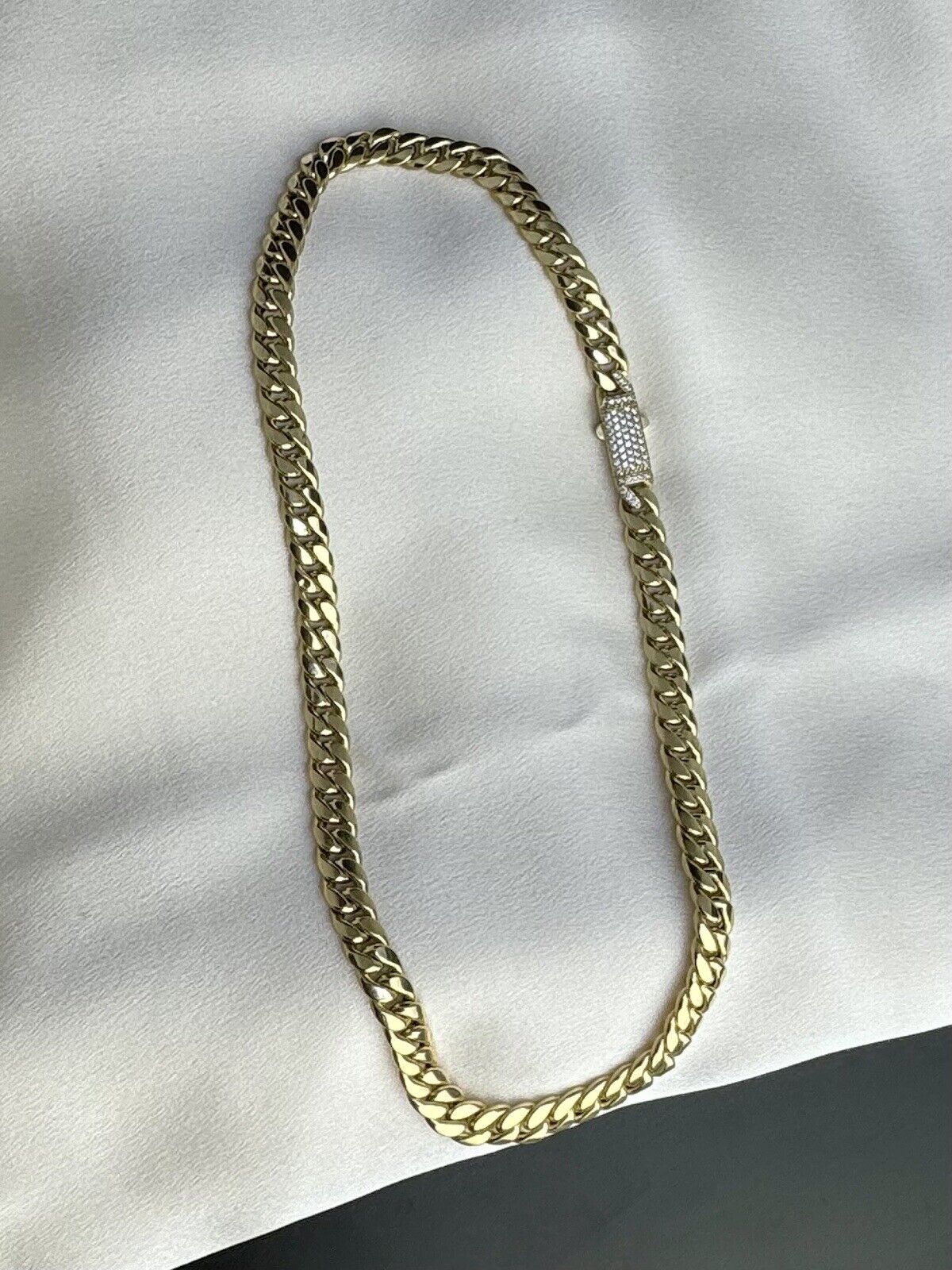 14K Yellow Gold 15.7 Grams Miami Cuban Link 7.40mm Choker Necklace with CZ 16.25