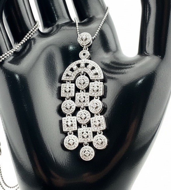 Vintage 18K White Gold Diamond Rope Pendant Necklace 20in 9.8 Gram 55x18mm 1990s