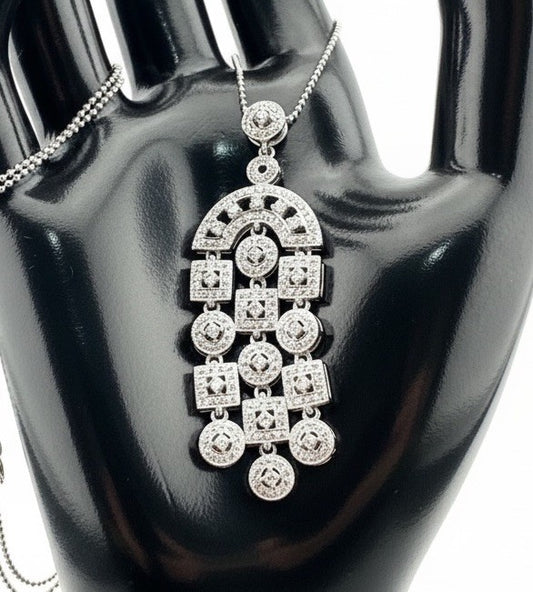 Vintage 18K White Gold Diamond Rope Pendant Necklace 20in 9.8 Gram 55x18mm 1990s