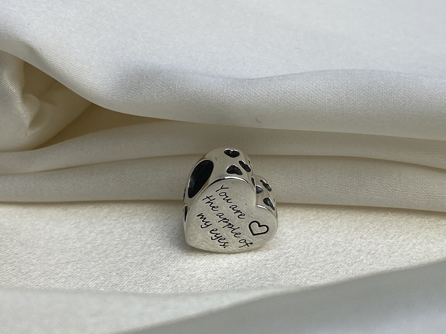 Sterling Silver You Are The Apple Of My Eyes Valentine's Love Couple Heart Charm