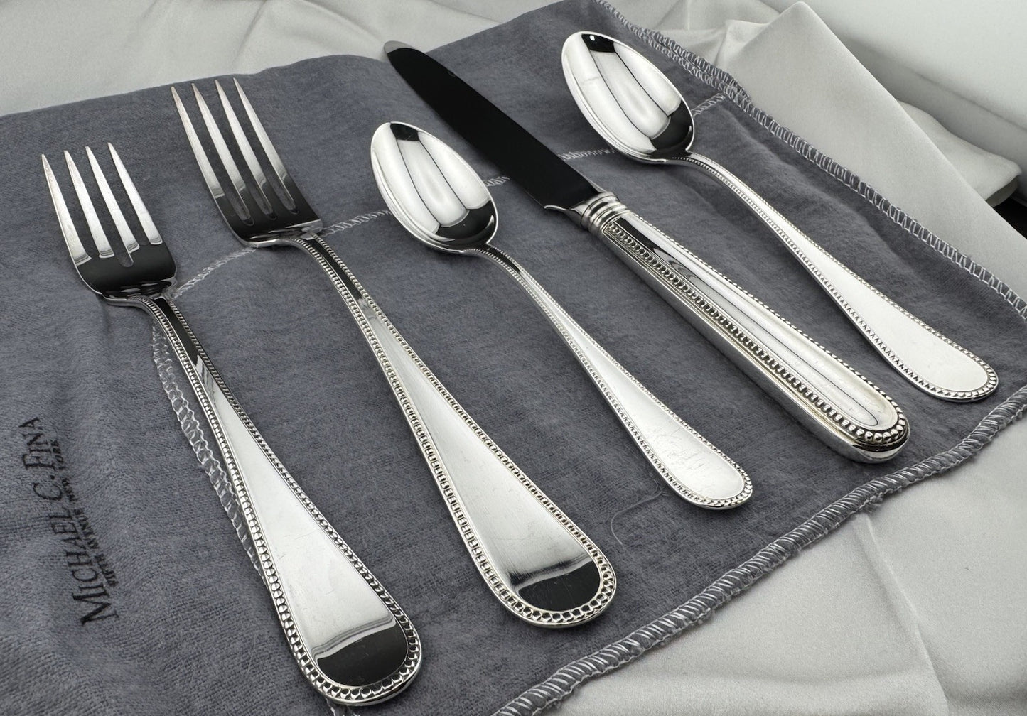 Michael C Fina 925 Sterling Silver 5 Piece Place Setting Bead Pattern 338G Italy