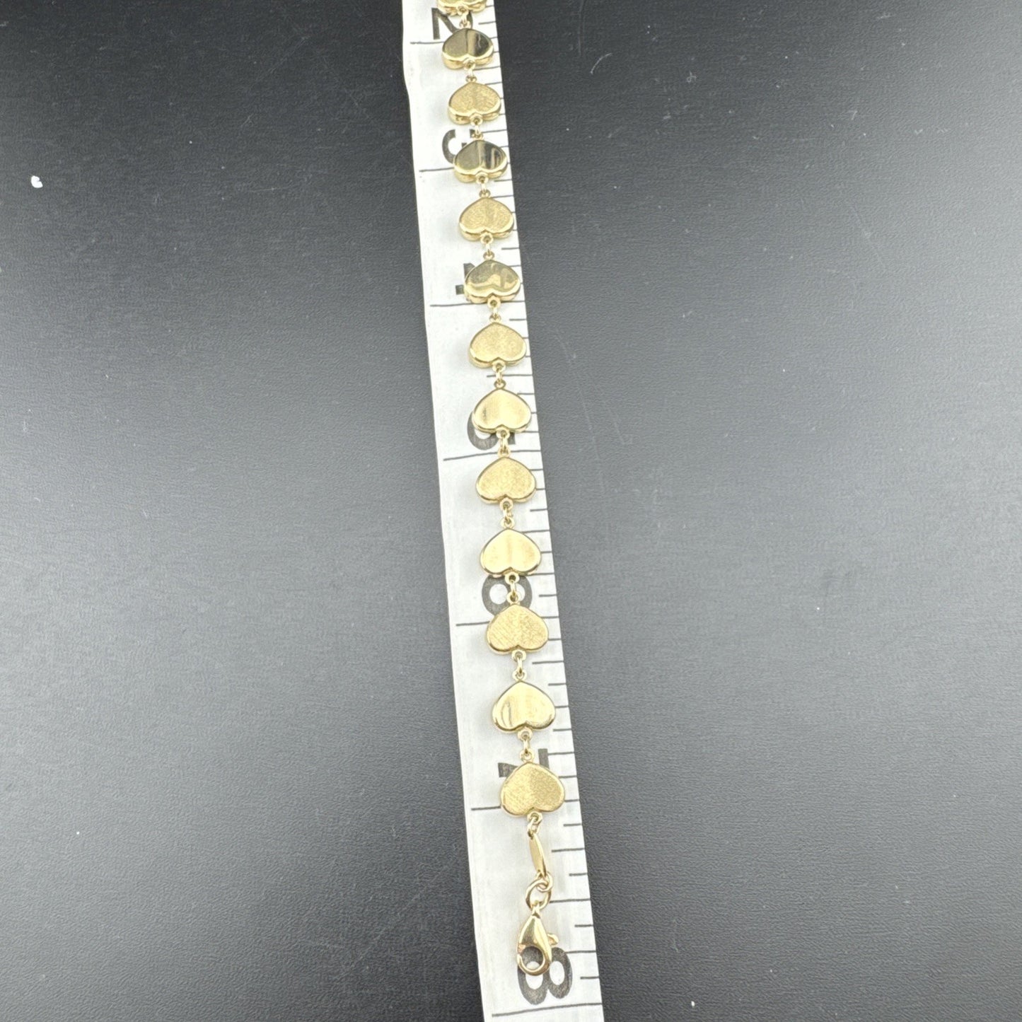 Pulsera de eslabones con dijes de corazones de oro amarillo de 14 quilates, 7,75 pulgadas, 9 mm, 6,3 g, hecha en Turquía