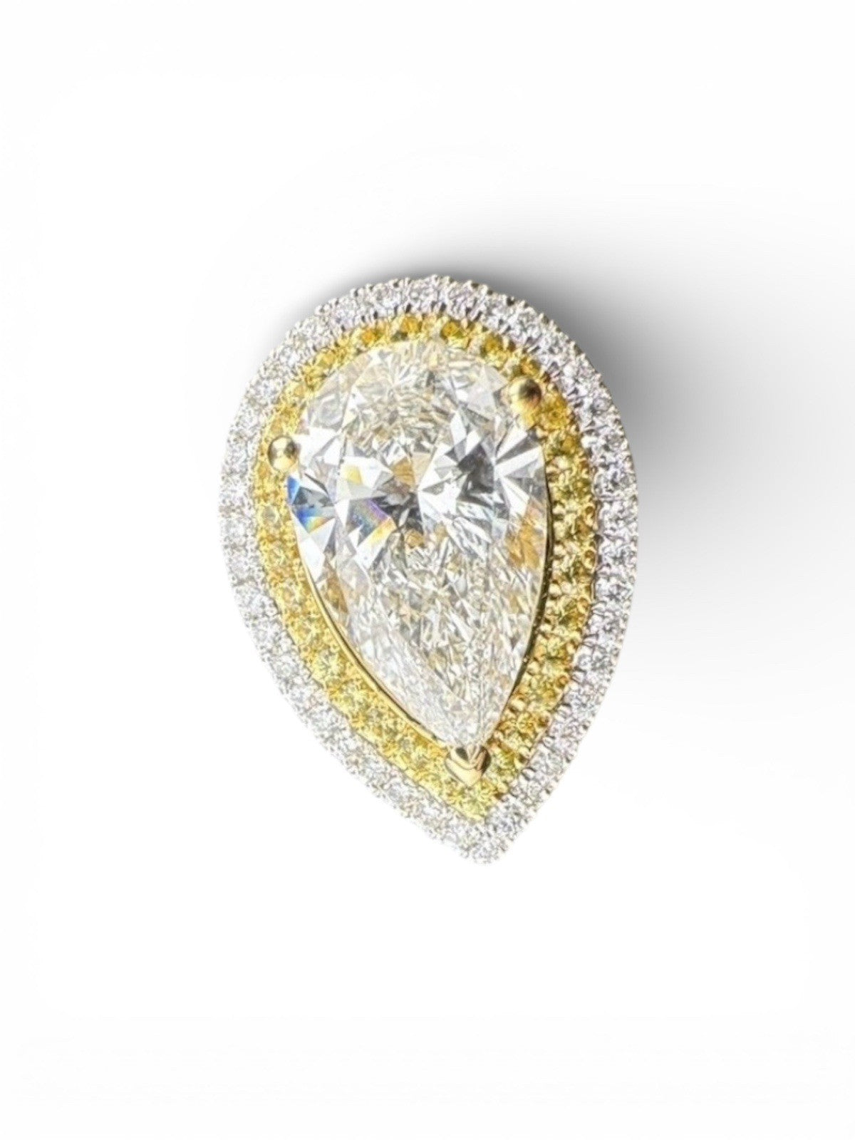 18K White Gold Large Pear Lab Diamond Ring 21mm 15x9m Pave Yellow & Clear Sz4.75