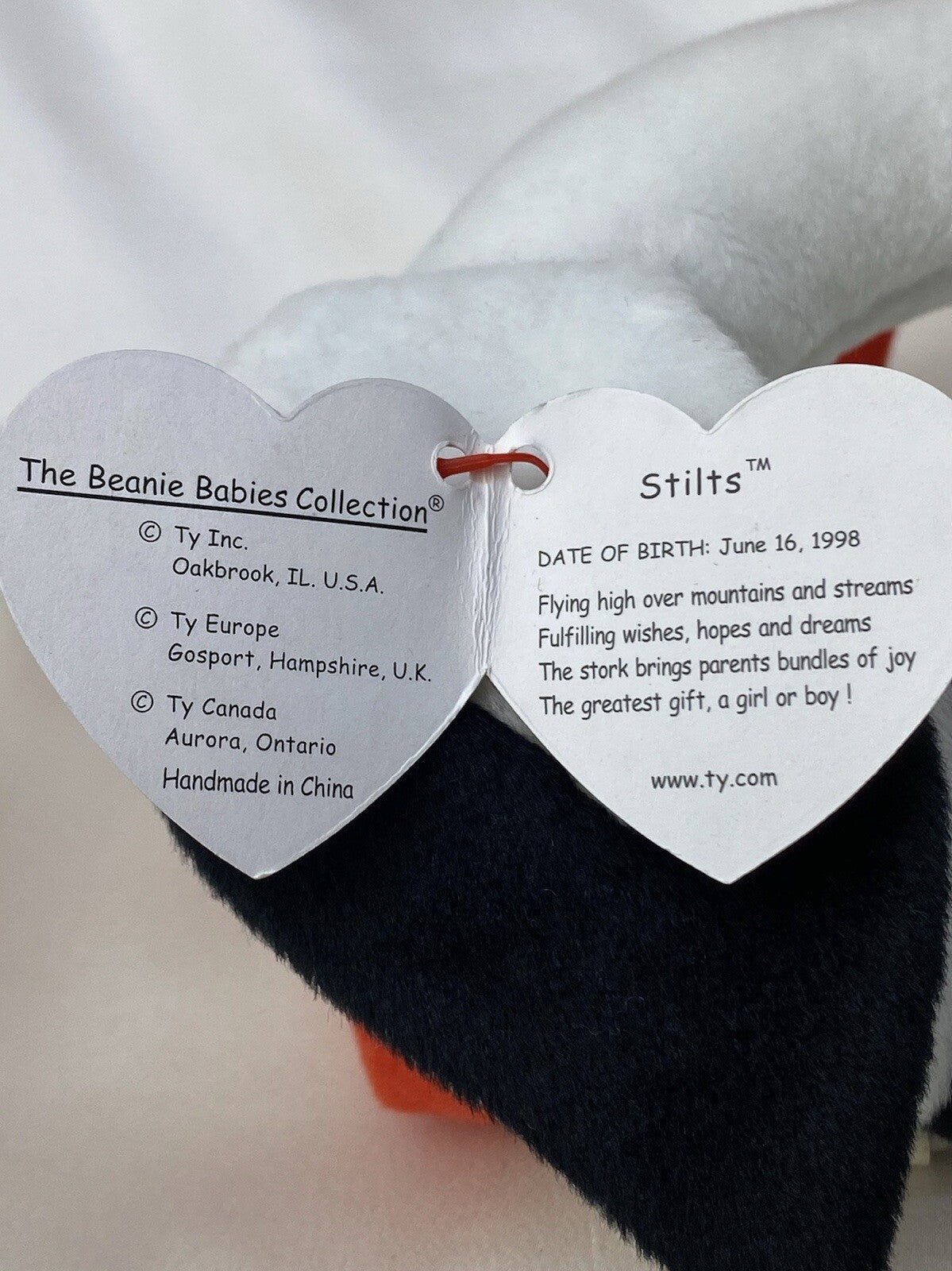 Rare Retired Ty Beanie Baby Stilts The Stork 1998-1999 Mint P.E. Multiple Errors