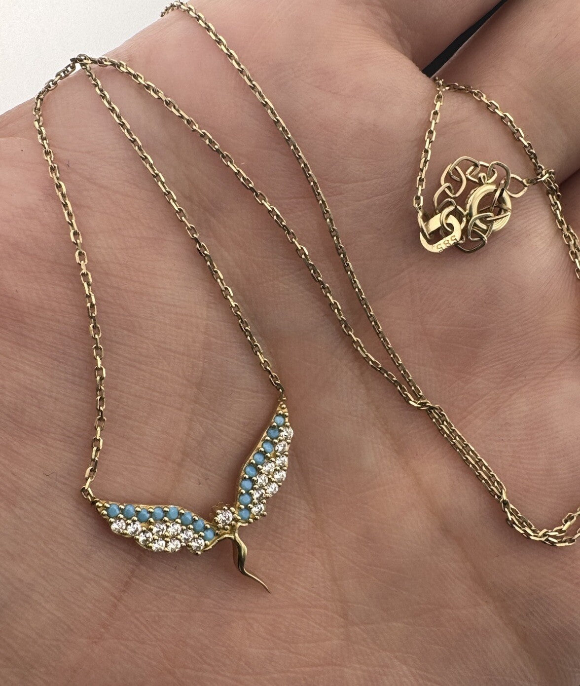 14K Gold Perfectina Chain 18in Adjustable Necklace Angel Wing Pendant 3.1 Grams