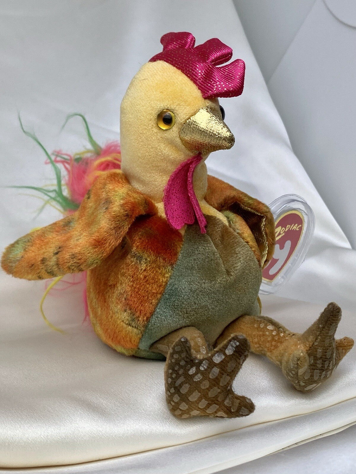 Rare Retired Ty Beanie Baby Rooster Zodiac 2000 Mint P.E. Pellets With Errors