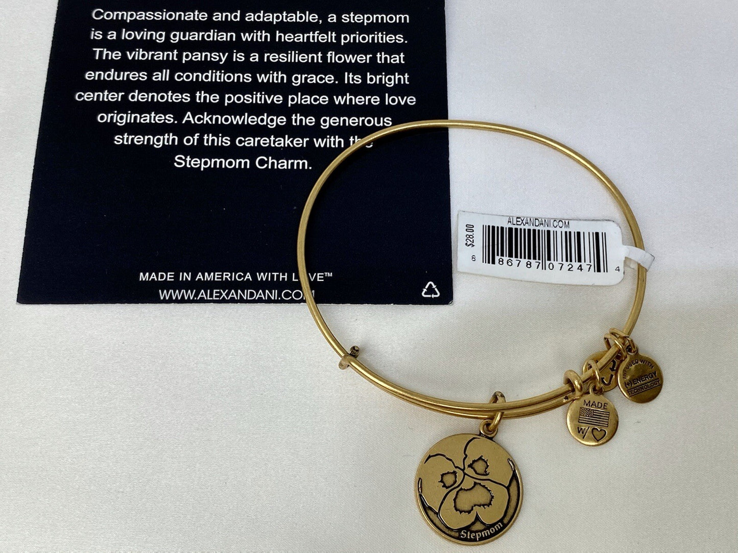 Alex And Ani Because I love You Stepmom Rafaelian Gold Bangle Charm Bracelet