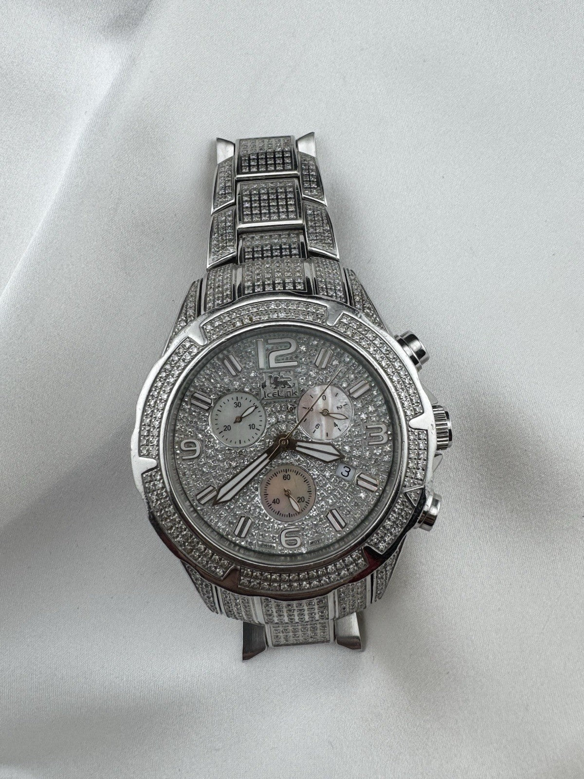 IceLink Aqua Terra 1414 Chronograph 7.00ct Diamond Watch Iced Out Silver 45mm