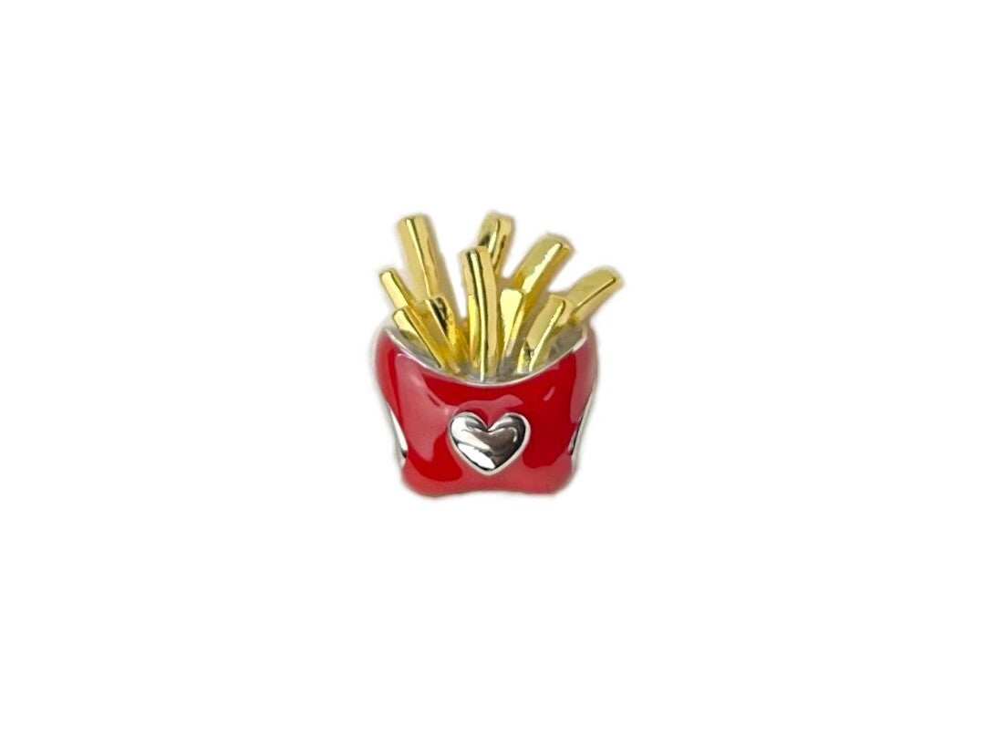 Sterling Silver 925 European Enamel I Heart Love French Fries Fast Food Charm
