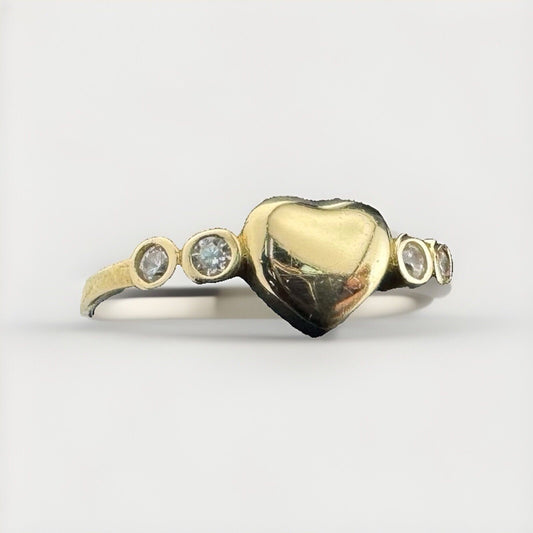Anillo Claddagh de corazón de oro amarillo de 14 quilates con circonitas simuladas – 2 g, talla 8,25