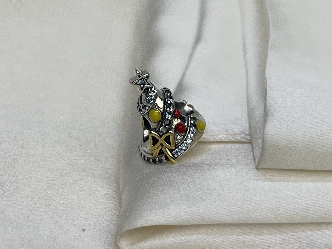 Sterling Silver 925 Blue CZ Stones Enamel Christmas Tree Holiday Festive Charm