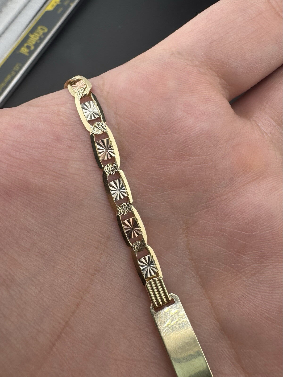 Engravable 14K Gold Tri-Color Personalized Valentino ID Bracelet 8in 7.5 Grams