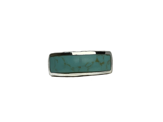 Turquoise Rectangle 9x24mm Sterling Silver 925 Hand Crafted Scroll Ring Sz 6.75