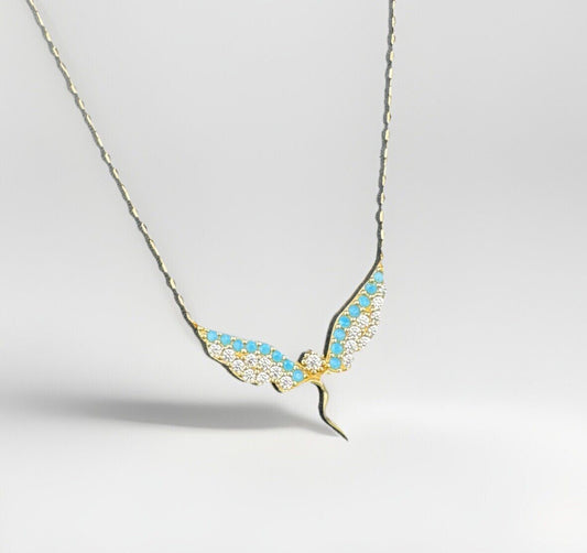 Cadena Perfectina de Oro de 14K, 18 pulgadas, Collar Ajustable, Colgante de Ala de Ángel, 3.1 Gramos