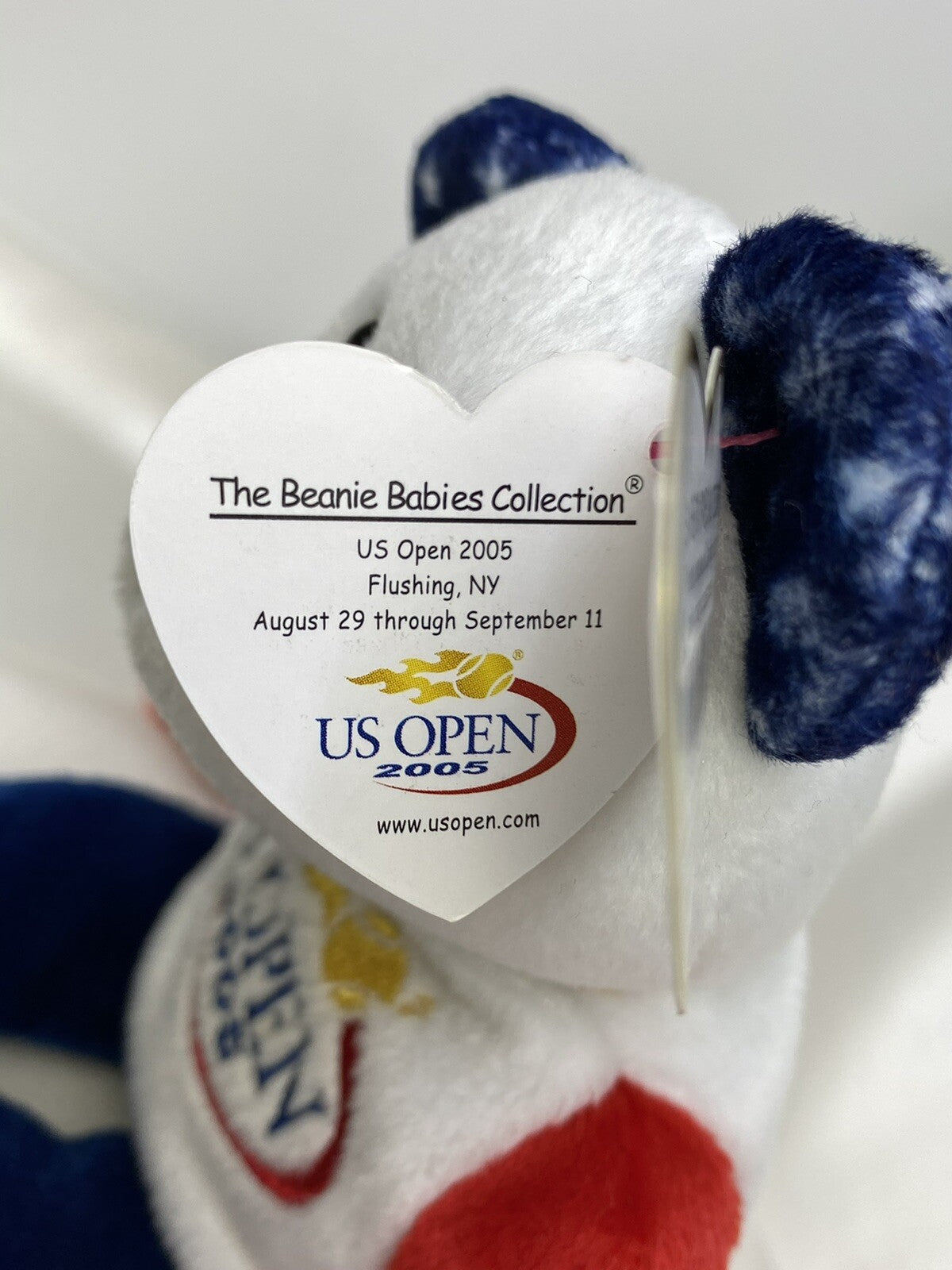 Ty Beanie Baby Smash The US Open Tennis Bear Plush W Hang Tag Protector 2005