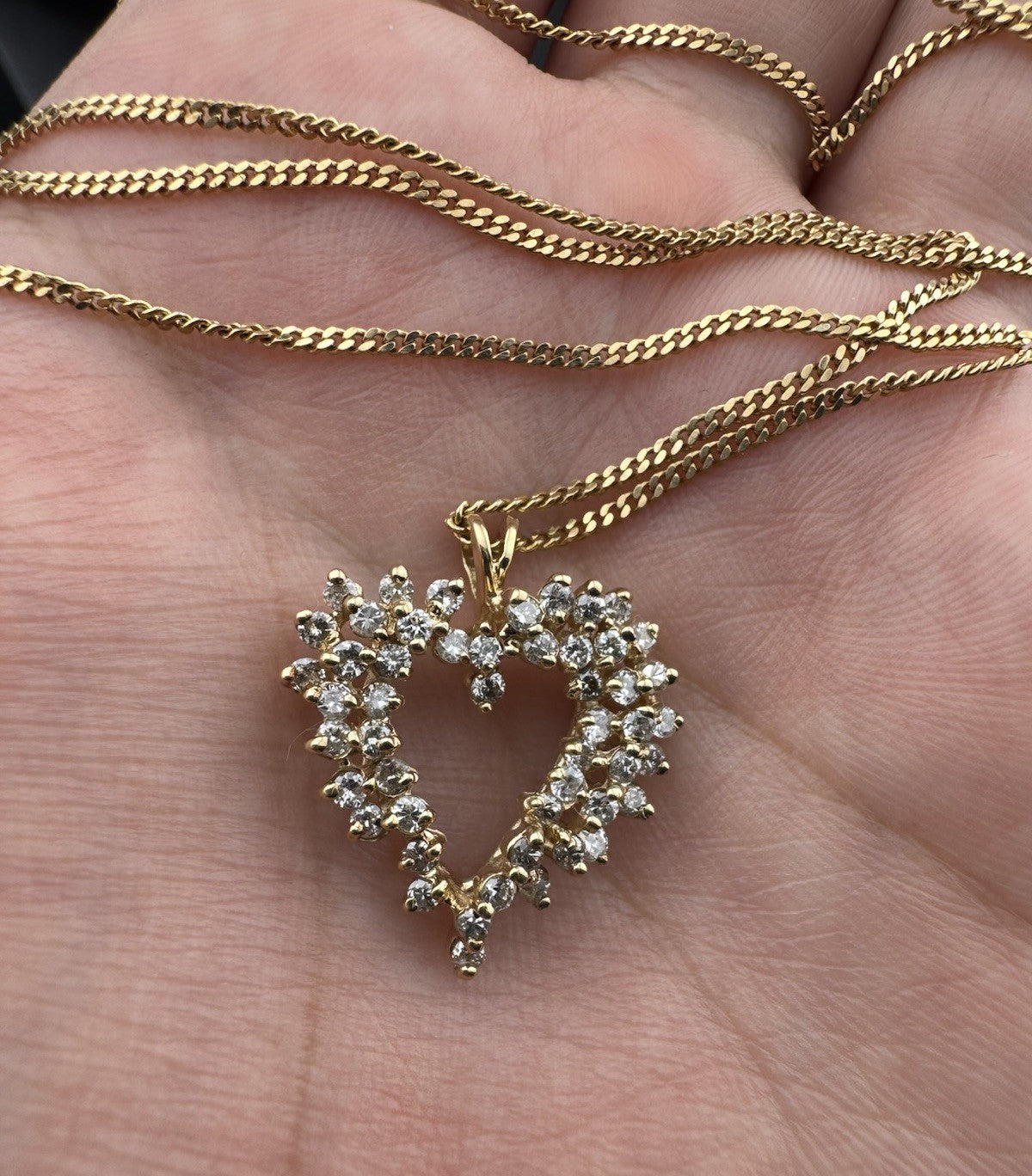 18K Solid Gold Open Heart Diamond Necklace Timeless 21in Pendant 6.8G
