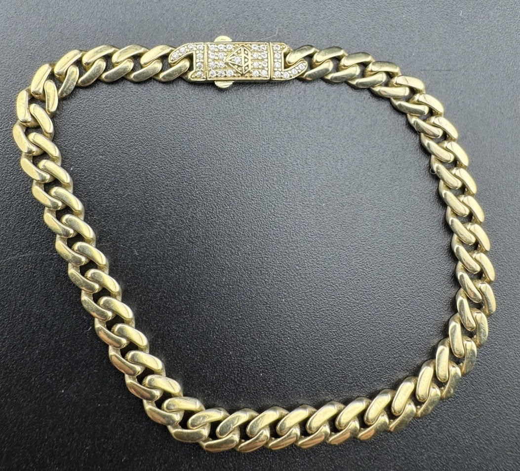14K Yellow Gold Miami Cuban Bracelet 7in 5.14mm 7.5 Grams CZ Simulated Diamond