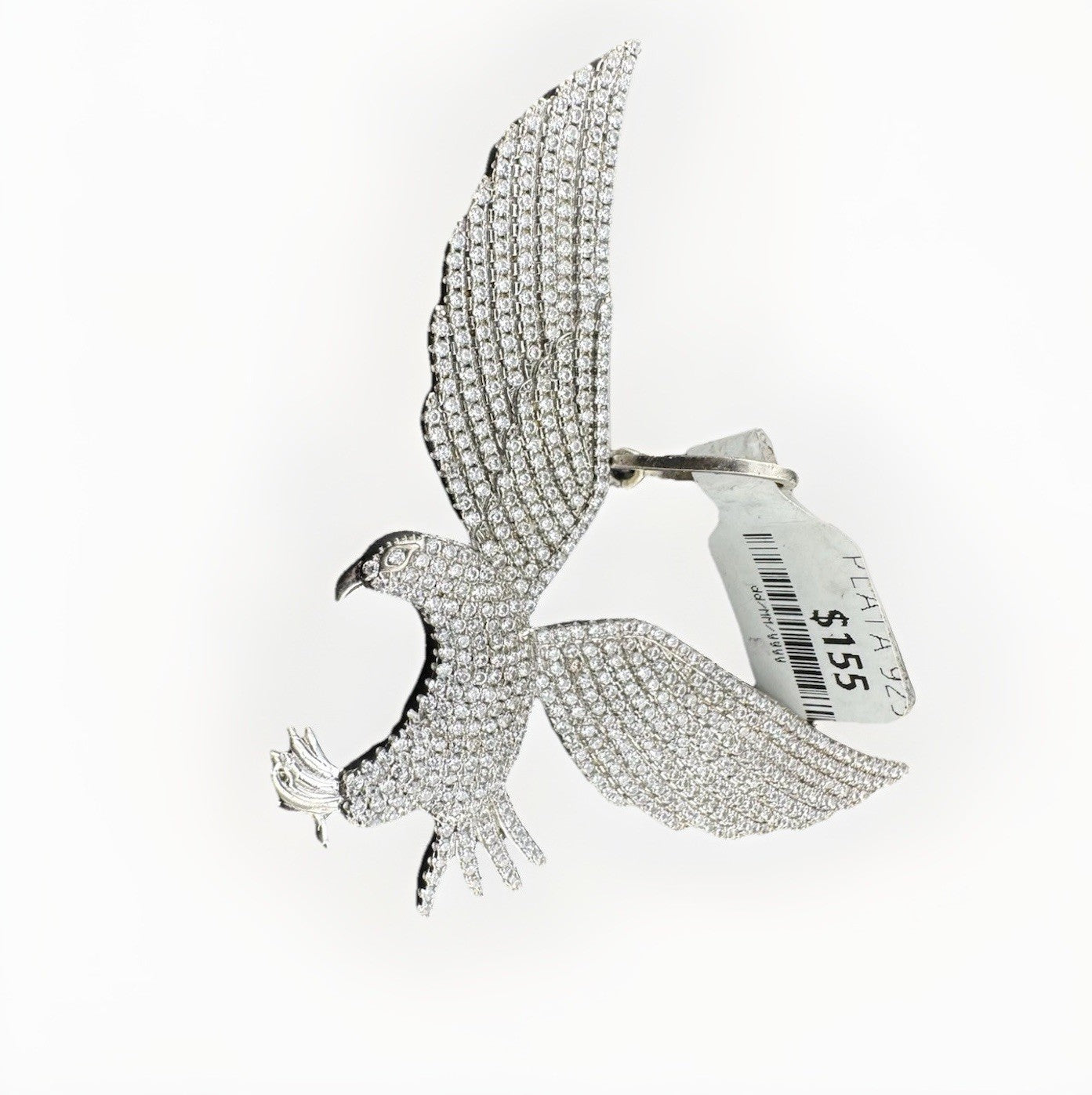 Sterling Silver 925 Flying Eagle Pendant 42.31x65.13mm 16g Sim Diamond Pave Larg