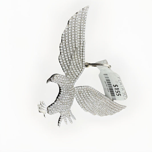 Colgante Águila Voladora Plata de Ley 925 42.31x65.13mm 16g Pavé Diamante Sim. Grande