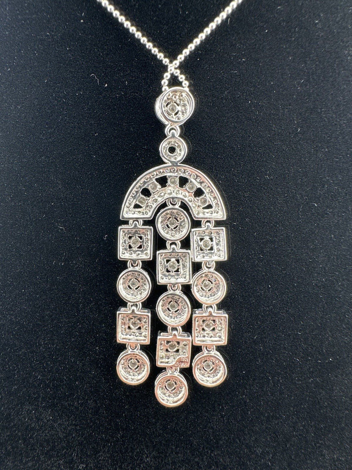Vintage 18K White Gold Diamond Rope Pendant Necklace 20in 9.8 Gram 55x18mm 1990s