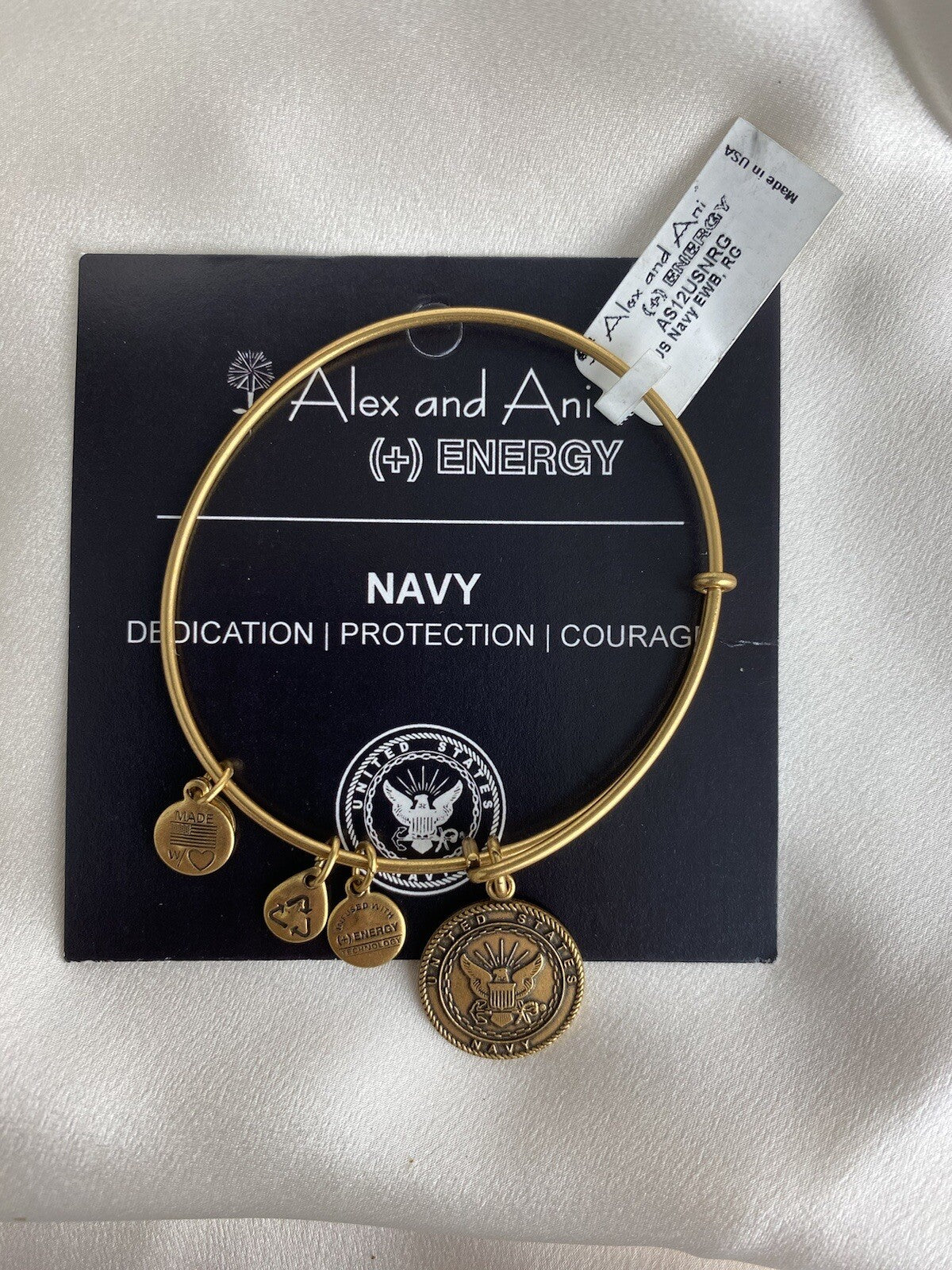 ALEX AND ANI UNITED STATE NAVY Charm Adjustable Bracelet Gold Tone Bangle