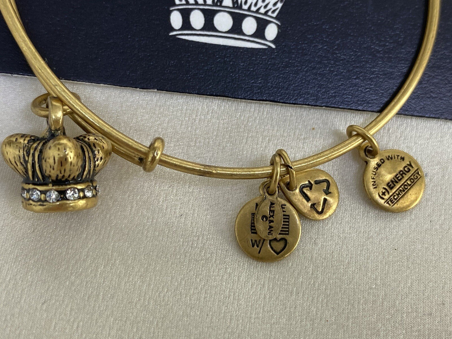 Alex and Ani Charity By Design Kings Crown Rafaelian Gold Charm Power W Crystals