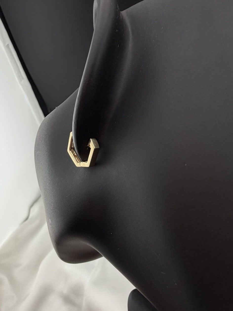 14K Yellow Gold Diamond Geometric Huggie Earrings 2.25 Grams Hinged 13.26x2.47mm