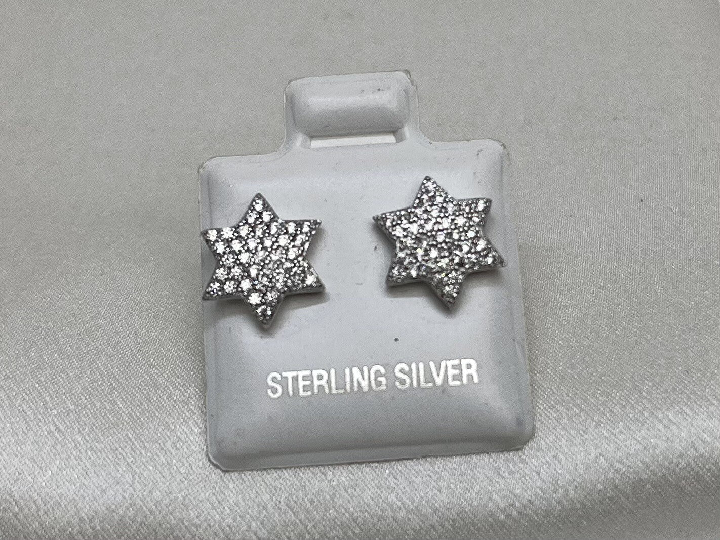 New Sterling Silver 925 9.5mm 6 Point Star Stud Earrings with Cubic Zirconia