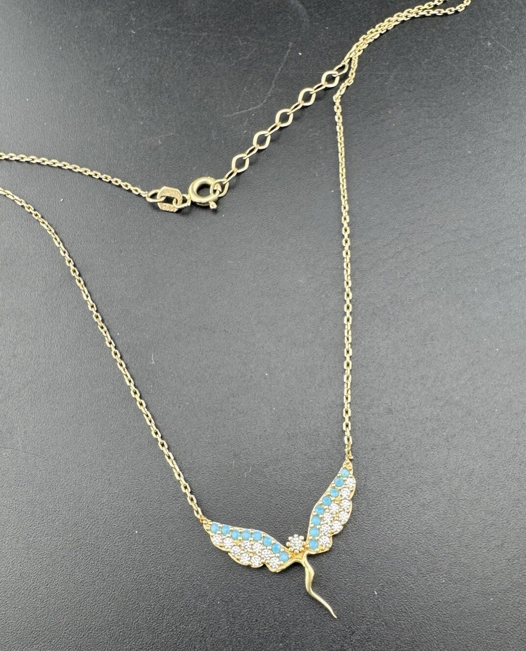 14K Gold Perfectina Chain 18in Adjustable Necklace Angel Wing Pendant 3.1 Grams