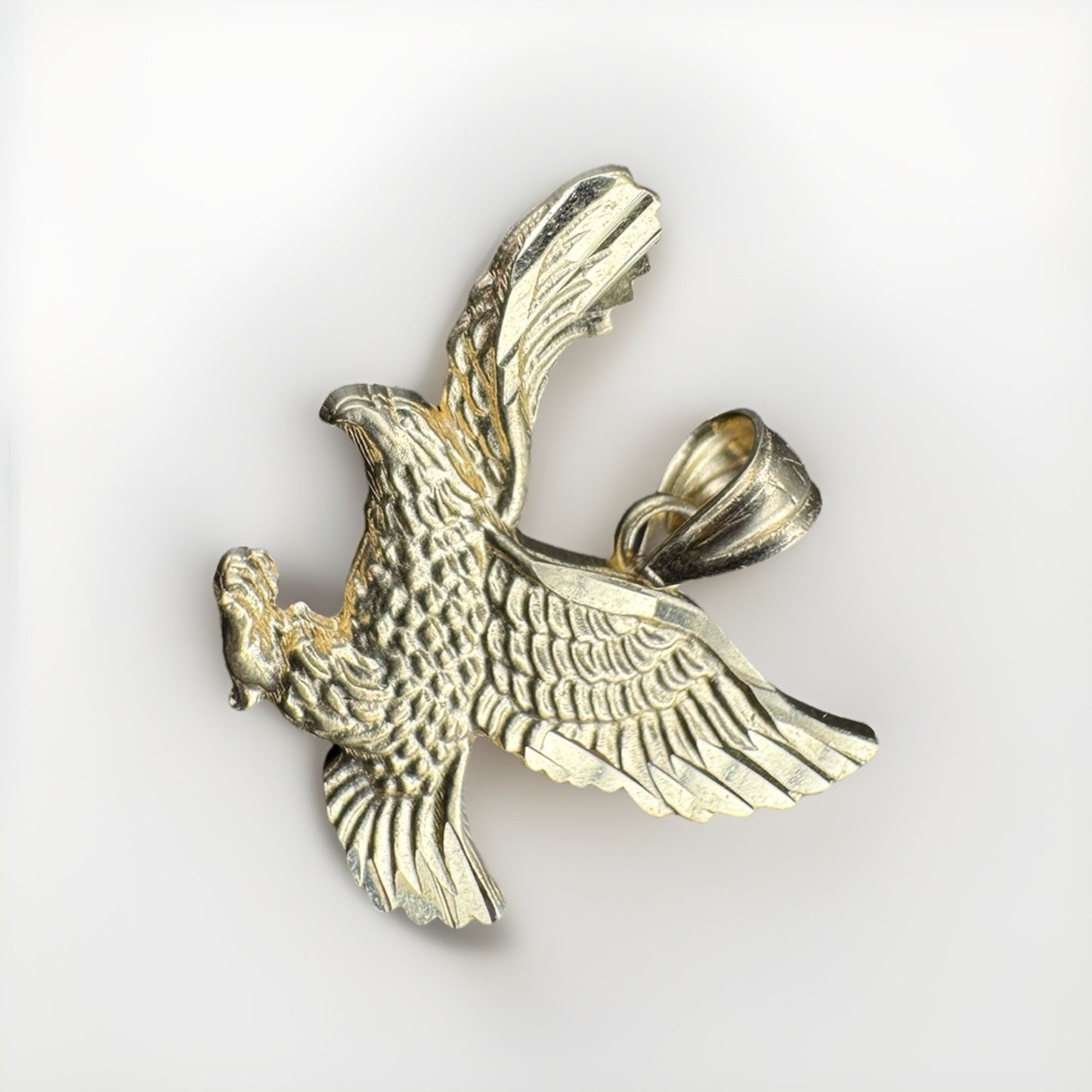 14K Yellow Gold 3D Flying Eagle Pendant 20.38x16mm 1.4 Gram Diamond Cut Textured