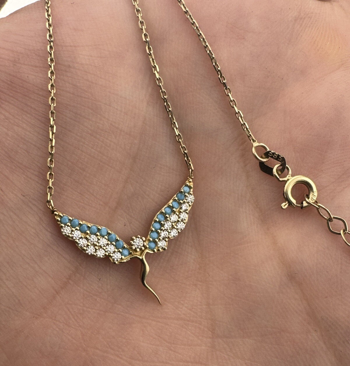 14K Gold Perfectina Chain 18in Adjustable Necklace Angel Wing Pendant 3.1 Grams