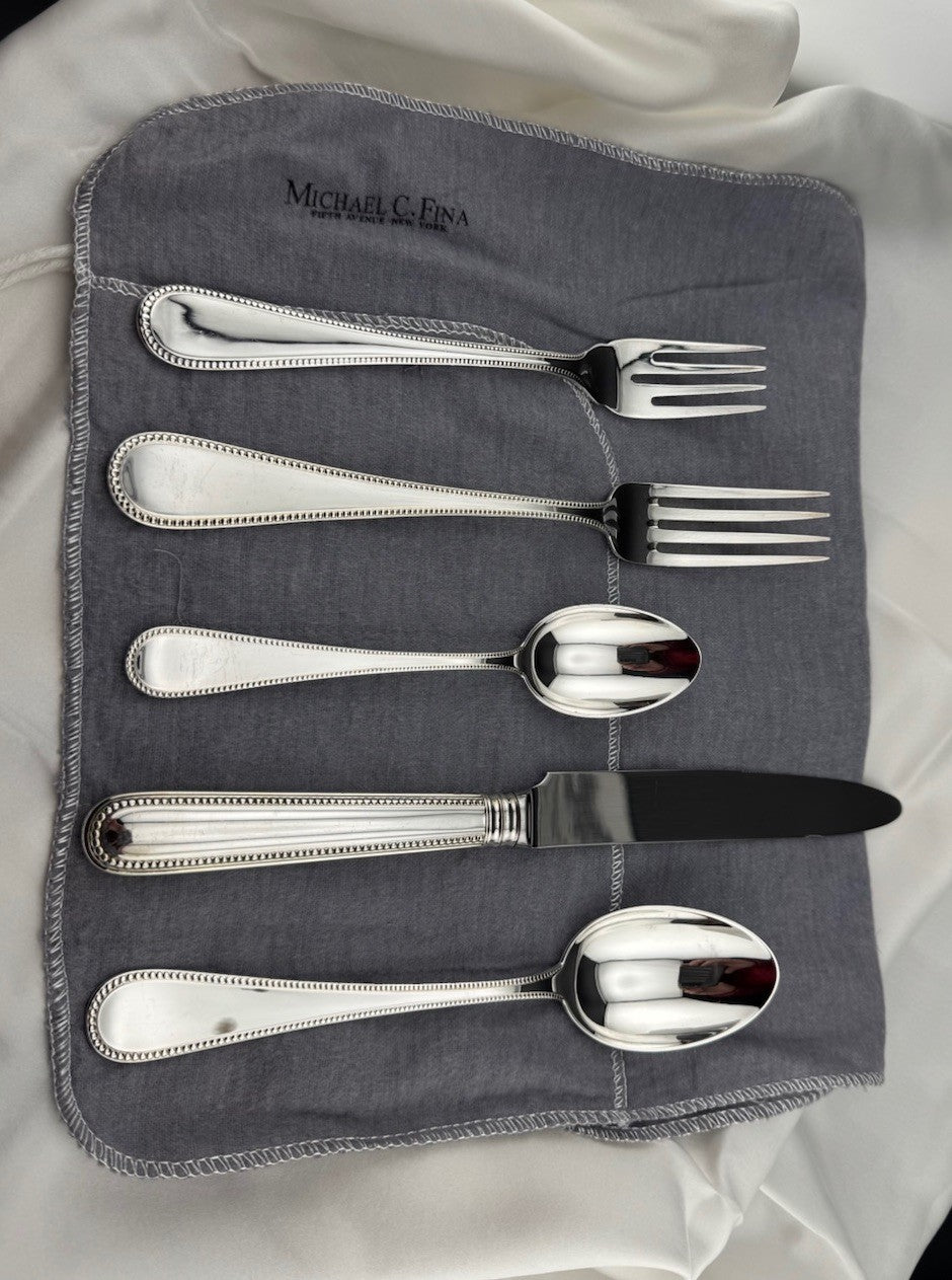 Michael C Fina 925 Sterling Silver 5 Piece Place Setting Bead Pattern 338G Italy