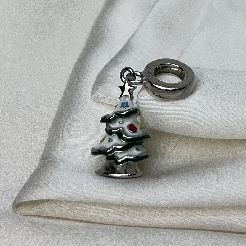 Sterling Silver 925 Enamel Christmas Tree Holiday Festive Dangle Charm