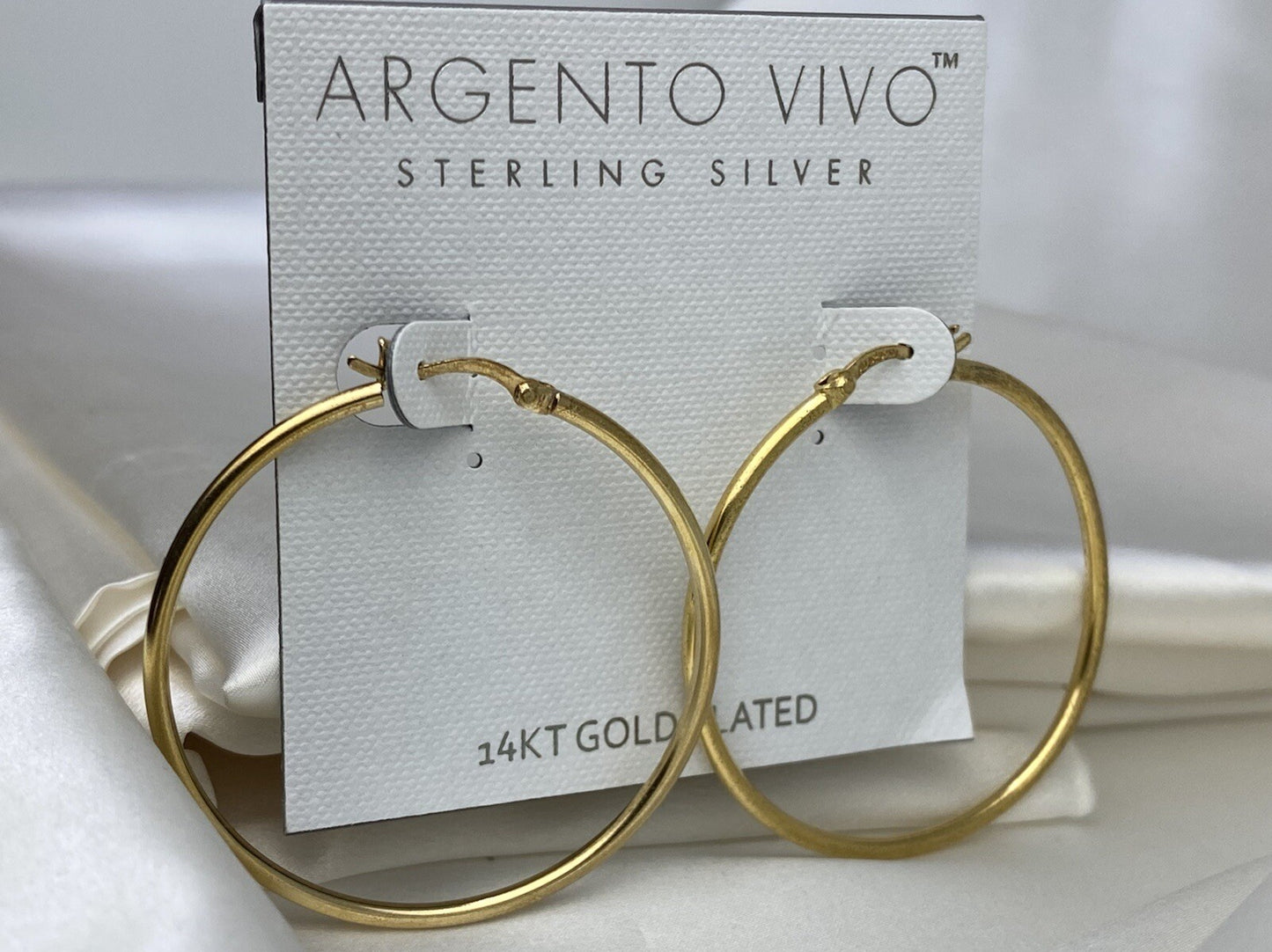 Argento Vivo Sterling Silver 925 14k Gold Plated 45mm Hoop Earrings 2mm Width