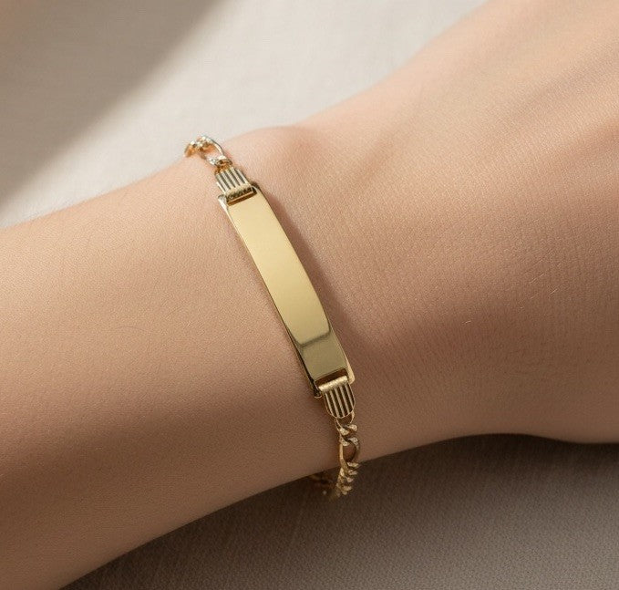 14K Yellow Gold Figaro ID Bracelet 6" Solid Link 3.8G Kids / Petite Women