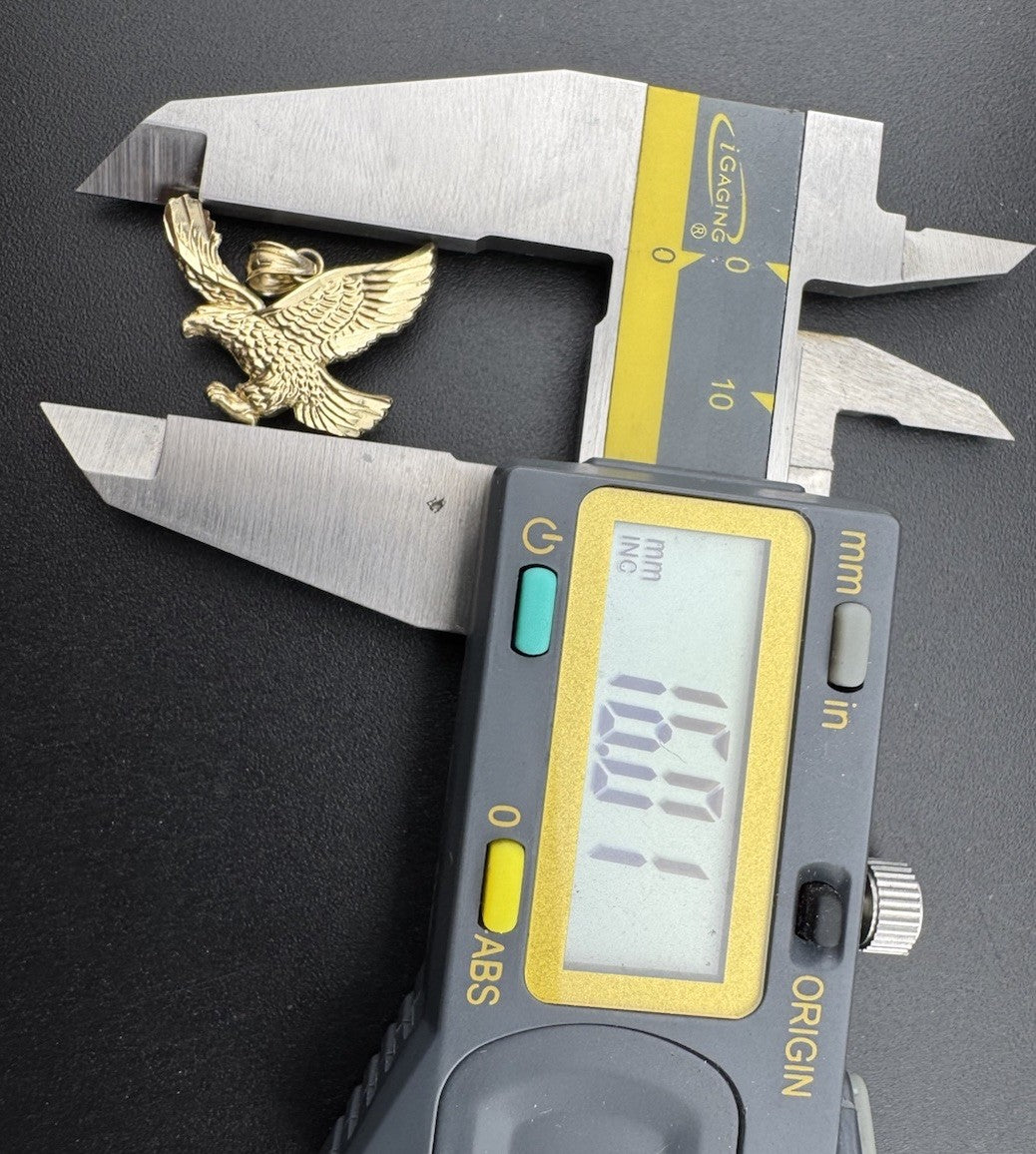 14K Yellow Gold 3D Flying Eagle Pendant 20.38x16mm 1.4 Gram Diamond Cut Textured