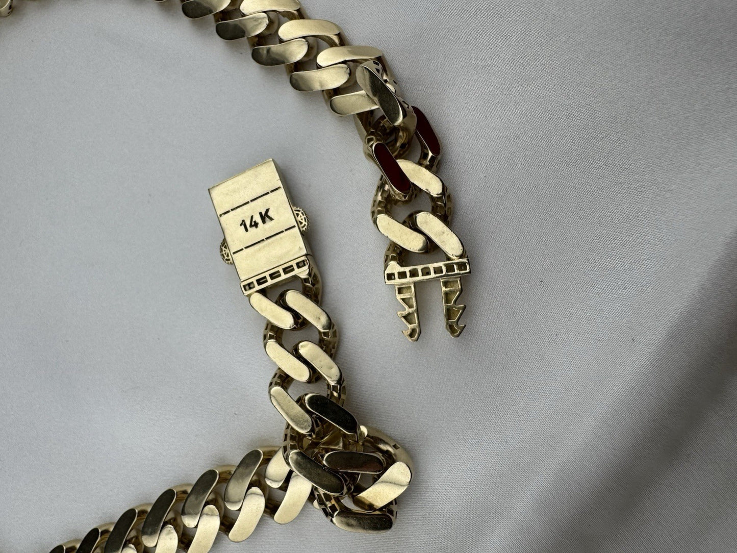 14K Yellow Gold Miami Cuban Link Chain Necklace 14.7mm 24.5 76.4 Gram Semi-Solid