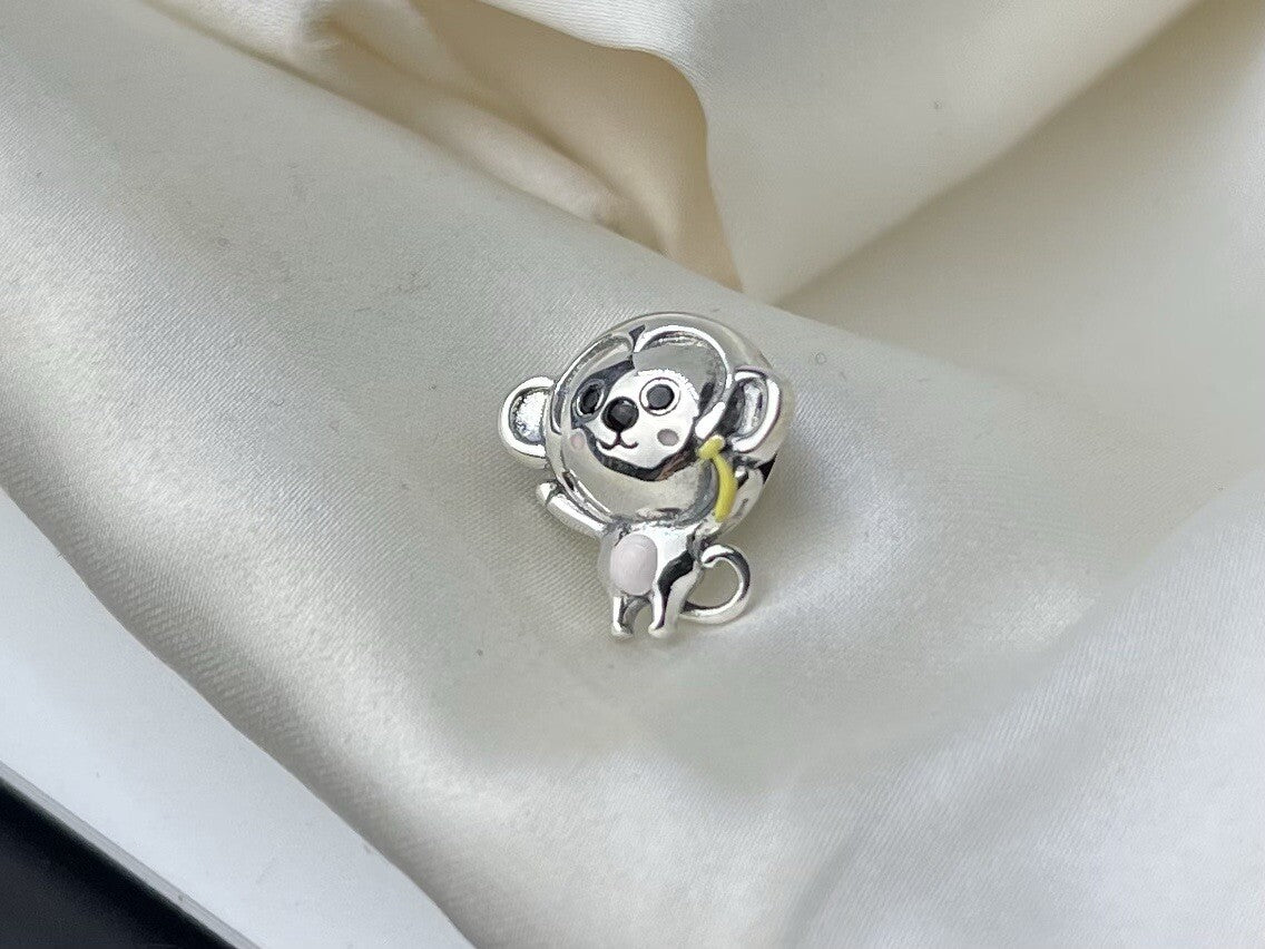 Sterling Silver 925 Enamel Joyful Anime Kawaii Monkey Character Charm