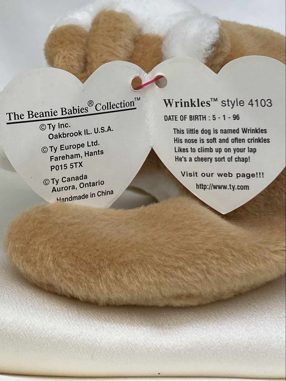 Rare Retired Ty Beanie Baby Wrinkles The Dog 1996 Mint P.V.C. W Numerous Errors