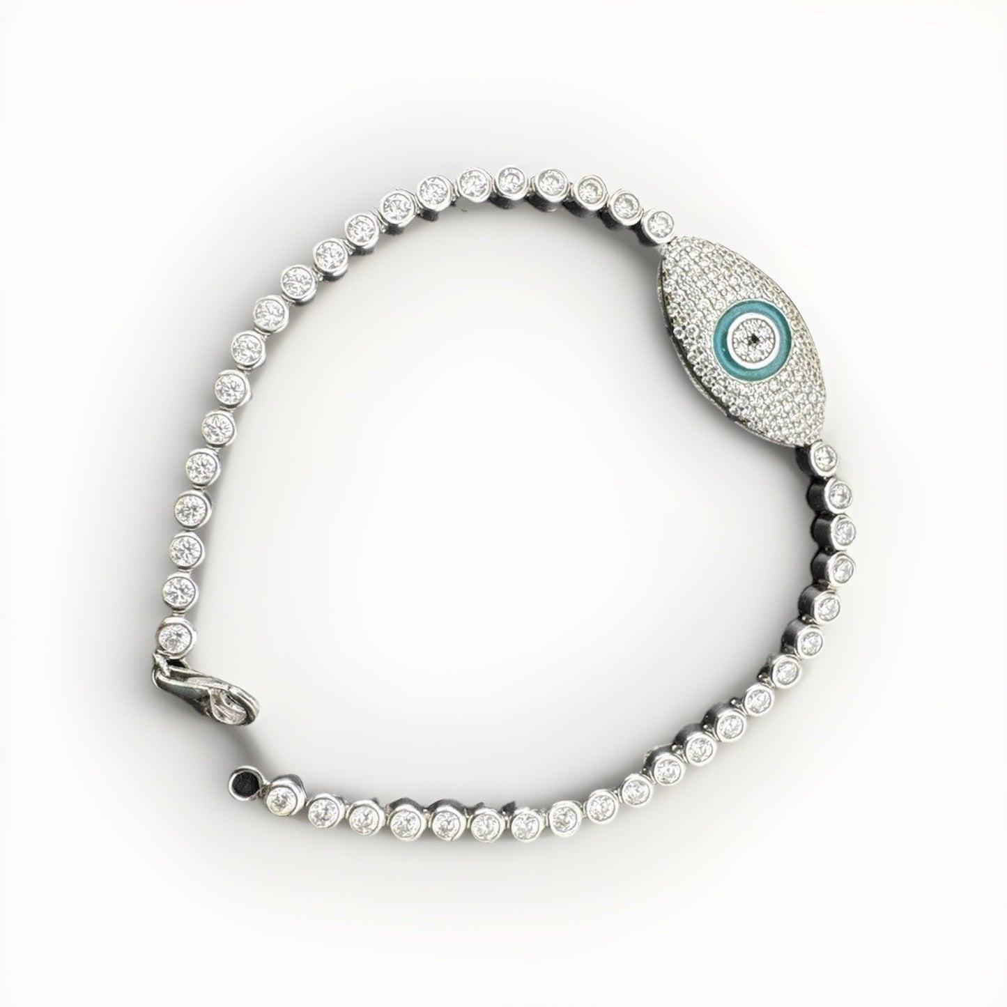 Pulsera de plata 925 con ojo turco de 7.5in, 12mm, 10 gramos, cristal esmaltado, estilo tenis